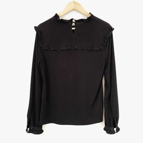Karl Lagerfeld Paris Top Sz M Long Sleeve Black Ruffle Whimsy Goth Dark Romantic - Picture 3 of 9